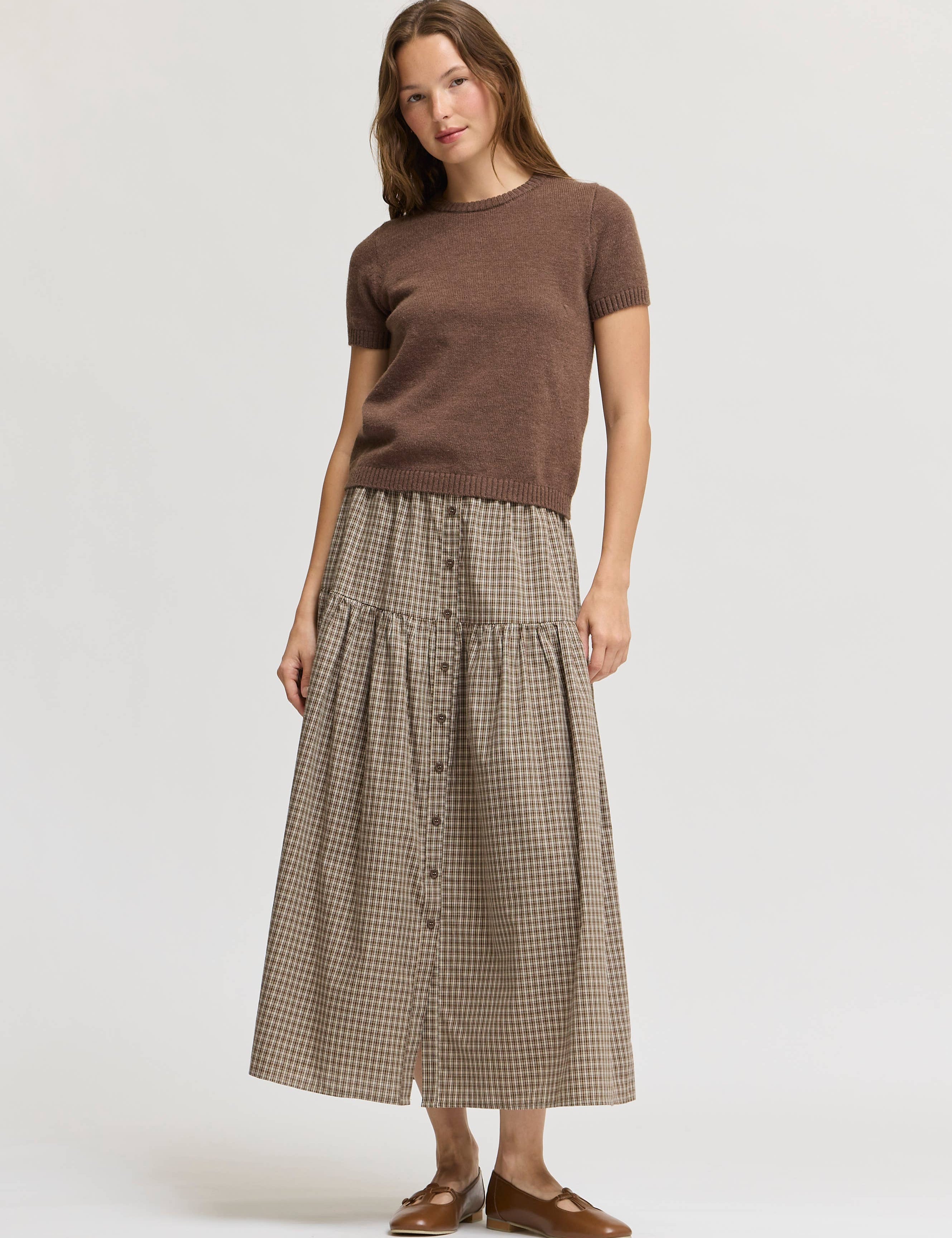 Front Button Check Skirt