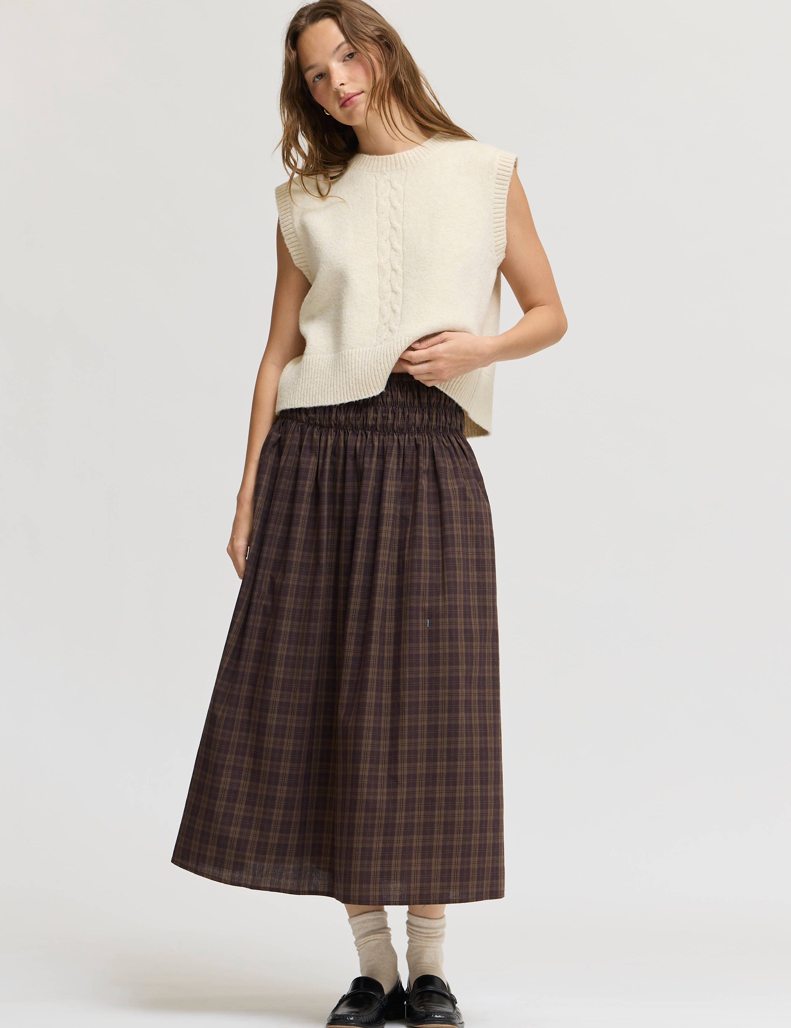 Plaid Smocked Skirt